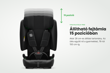 BUF BOOF® TravelFold PRO i-Size autósülés, Összecsukható, ISOFIX + Top Tether, 15 pozícióban állítható fejtámla, csak 5,6 kg, 9–36 kg, 76–150 cm, Fekete [7]