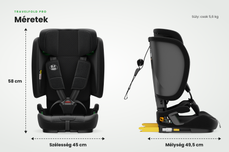 BUF BOOF® TravelFold PRO i-Size autósülés, Összecsukható, ISOFIX + Top Tether, 15 pozícióban állítható fejtámla, csak 5,6 kg, 9–36 kg, 76–150 cm, Fekete [5]