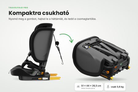 BUF BOOF® TravelFold PRO i-Size autósülés, Összecsukható, ISOFIX + Top Tether, 15 pozícióban állítható fejtámla, csak 5,6 kg, 9–36 kg, 76–150 cm, Fekete [4]