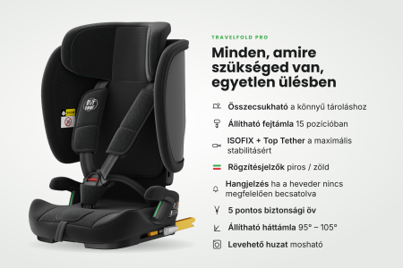 BUF BOOF® TravelFold PRO i-Size autósülés, Összecsukható, ISOFIX + Top Tether, 15 pozícióban állítható fejtámla, csak 5,6 kg, 9–36 kg, 76–150 cm, Fekete [3]