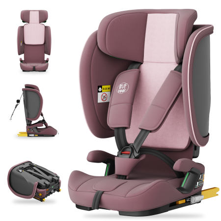 Autós ülésmagasító - BUF BOOF® TravelFold PRO i-Size autósülés, Összecsukható, ISOFIX + Top Tether, 15 pozícióban állítható fejtámla, csak 5,6 kg, 9–36 kg, 76–150 cm, Rózsaszín