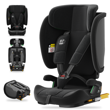 Autós ülésmagasító - BUF BOOF® TravelFold PRO i-Size autósülés, Összecsukható, ISOFIX + Top Tether, 15 pozícióban állítható fejtámla, csak 5,6 kg, 9–36 kg, 76–150 cm, Fekete