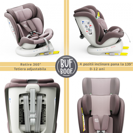 BUF BOOF TWT Plus iSize Autósülés, 360 °-os, 0-36 kg-os forgatással, 40-150 cm, LightRed [2]
