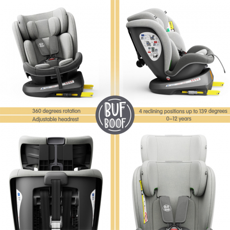 BUF BOOF TWT Plus iSize Autósülés, 360 °-os, 0-36 kg-os forgatással, 40-150 cm, DuoGrey [2]
