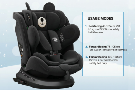 BUF BOOF® TWT Plus DELUXE i-Size R129 360°-ban forgatható autós gyerekülés, ISOFIX, 40–150 cm (0–36 kg) BlackJeans [7]