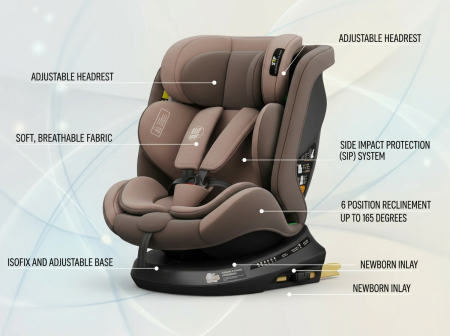 BUF BOOF® TWT Plus DELUXE i-Size R129 360°-ban forgatható autós gyerekülés, ISOFIX, 40–150 cm (0–36 kg) Coffee [6]