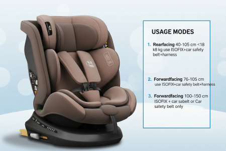 BUF BOOF® TWT Plus DELUXE i-Size R129 360°-ban forgatható autós gyerekülés, ISOFIX, 40–150 cm (0–36 kg) Coffee [8]