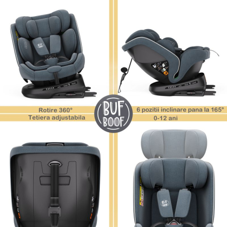 BUF BOOF® TWT Plus DELUXE i-Size R129 360°-ban forgatható autós gyerekülés, ISOFIX, 40–150 cm (0–36 kg) Grey [9]