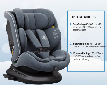 BUF BOOF® TWT Plus DELUXE i-Size R129 360°-ban forgatható autós gyerekülés, ISOFIX, 40–150 cm (0–36 kg) Grey [5]