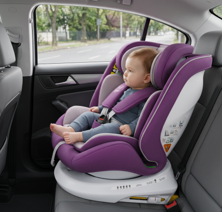 BUF BOOF® P100 i-Size R129 gyerekülés 40–150 cm, 360°-ban forgatható ISOFIX autósülés oldalsó ütközésvédelemmel, 165°-ig dönthető, Purple [5]