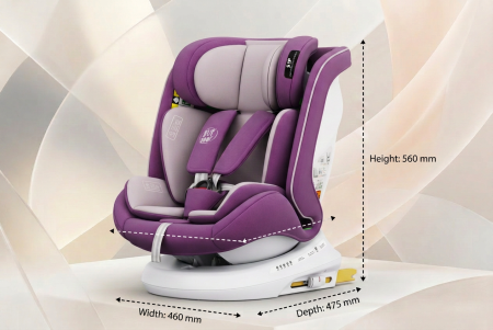 BUF BOOF® P100 i-Size R129 gyerekülés 40–150 cm, 360°-ban forgatható ISOFIX autósülés oldalsó ütközésvédelemmel, 165°-ig dönthető, Purple [4]