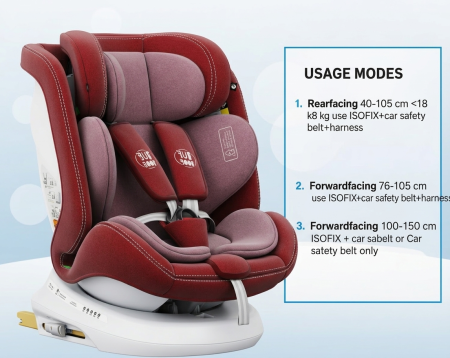 BUF BOOF TWT Plus iSize Autósülés, 360 °-os, 0-36 kg-os forgatással, 40-150 cm, Red [8]