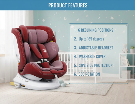 BUF BOOF TWT Plus iSize Autósülés, 360 °-os, 0-36 kg-os forgatással, 40-150 cm, Red [2]