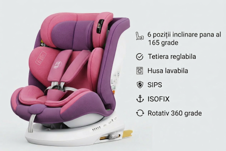 BUF BOOF® TWT Plus DELUXE i-Size R129 360°-ban forgatható ISOFIX autósülés 40–150 cm 0–36 kg UnicornPink [3]