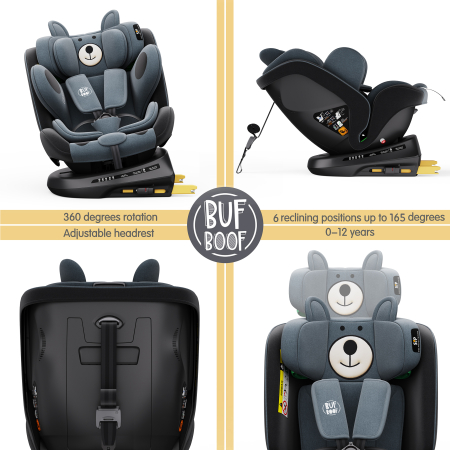 BUF BOOF TWT Plus iSize Autósülés, 360 °-os, 0-36 kg-os forgatással, 40-150 cm, UrsBlack [6]