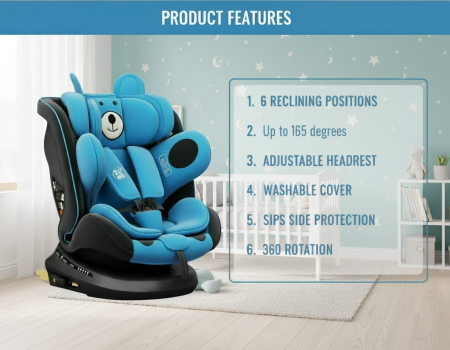 BUF BOOF® TWT Plus DELUXE i-Size R129 360°-ban forgatható ISOFIX autósülés 40–150 cm 0–36 kg UrsBlue [2]