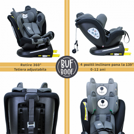 BUF BOOF TWT Plus iSize Autósülés, 360 °-os, 0-36 kg-os forgatással, 40-150 cm, UrsBlack [2]