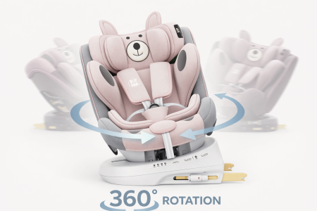 BUF BOOF TWT Plus iSize Autósülés, 360 °-os, 0-36 kg-os forgatással, 40-150 cm, UrsPink [2]