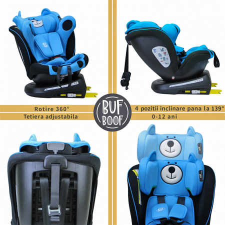 BUF BOOF TWT Plus iSize Autósülés, 360 °-os, 0-36 kg-os forgatással, 40-150 cm, UrsBlue [3]