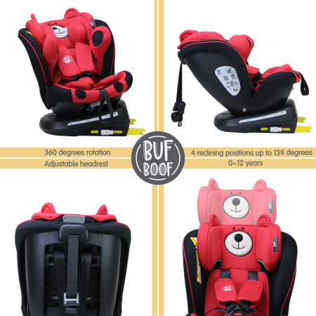 BUF BOOF TWT Plus iSize Autósülés, 360 °-os, 0-36 kg-os forgatással, 40-150 cm, UrsRed [3]