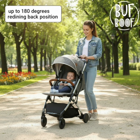 BUF BOOF® S-16 Könnyű sport babakocsi, 0–36 hónap, teljesen vízszintes 180°-os dönthetőség, összecsukható rendszer trolley funkcióval [2]