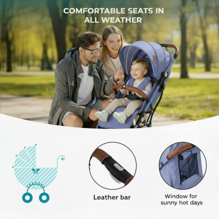 BUF BOOF® S-16 Könnyű sport babakocsi, 0–36 hónap, teljesen vízszintes 180°-os dönthetőség, összecsukható rendszer trolley funkcióval LightBlue [2]