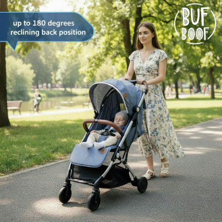BUF BOOF® S-16 Könnyű sport babakocsi, 0–36 hónap, teljesen vízszintes 180°-os dönthetőség, összecsukható rendszer trolley funkcióval LightBlue [5]