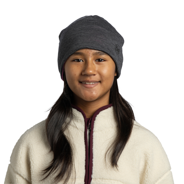 Caciula junior merino wool Reversible - Fluor fuchsia-Grey [4]