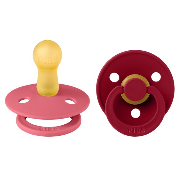 BIBS - Set 2 suzete Colour Latex, tetina rotunda, 6 luni + Coral/Ruby [2]