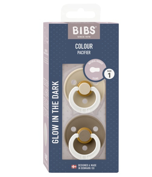 BIBS - Set 2 suzete fosforescente Colour Glow Latex, tetina rotunda, 0 luni +  Vanilla/Dark Oak [2]