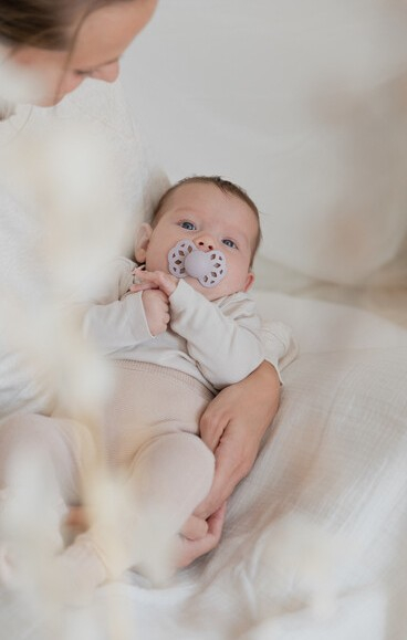 BIBS - Set 2 suzete Infinity Silicon, tetina anatomica, 0 luni +  Fossil Grey/Mauve [4]