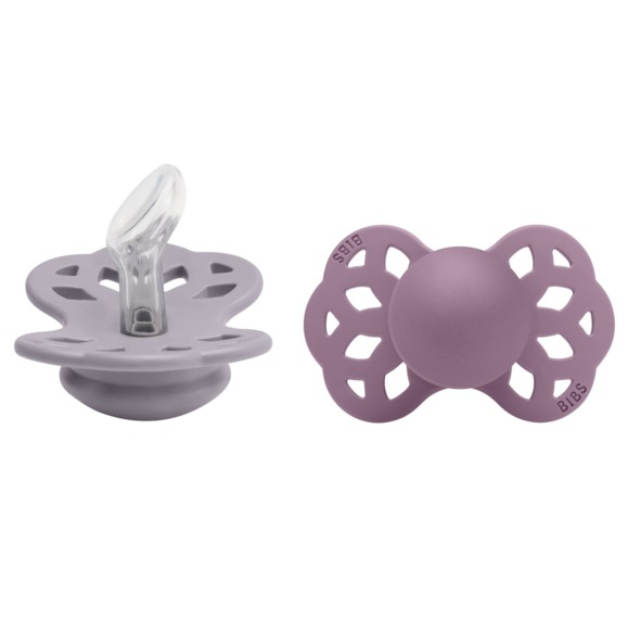 BIBS - Set 2 suzete Infinity Silicon, tetina anatomica, 0 luni +  Fossil Grey/Mauve [2]