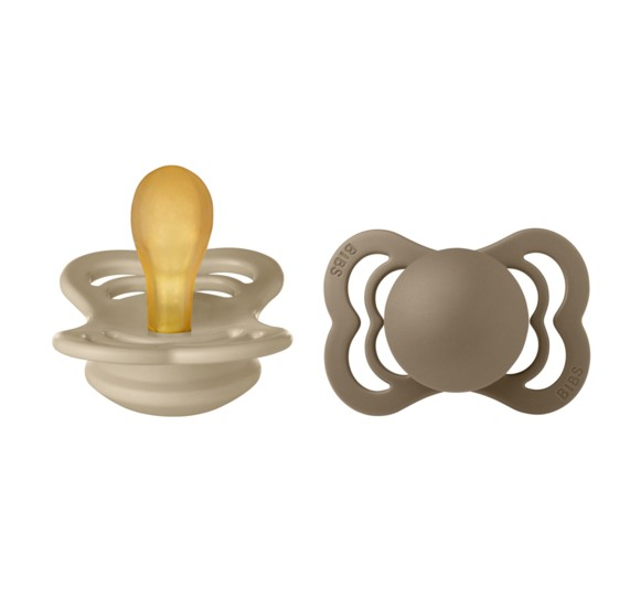 BIBS - Set 2 suzete Supreme Latex, tetina simetrica, 0 luni + Vanilla/Dark Oak [2]