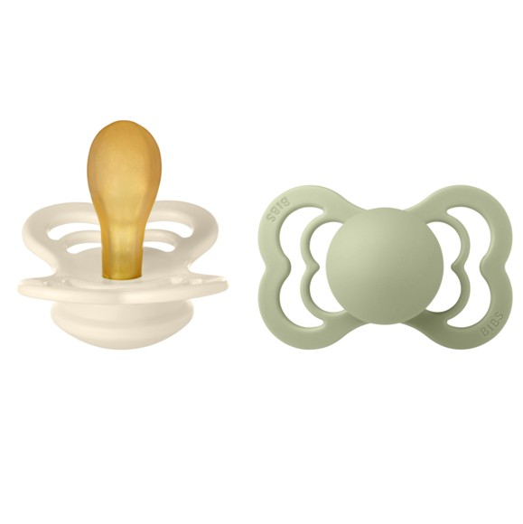 BIBS - Set 2 suzete Supreme Latex, tetina simetrica, 6 luni +  Ivory/Sage [2]