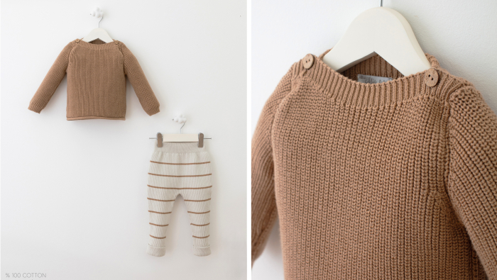 Set premium bumbac - Bluza maro și pantalon cu dungi maro [1]