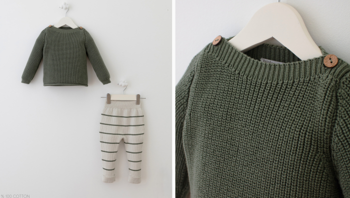 Set premium bumbac - Bluza verde și pantalon cu dungi verzi [1]