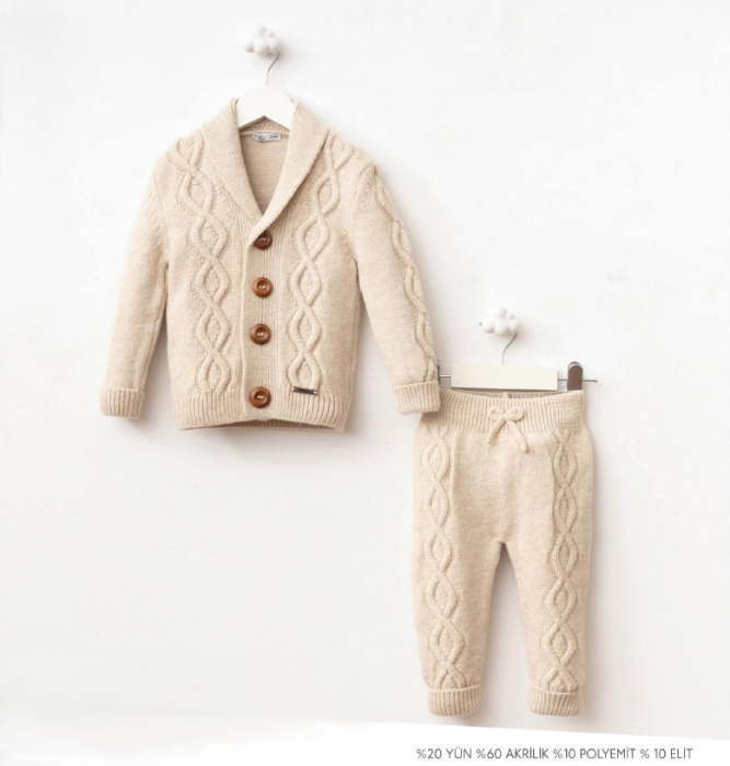 Set premium cu lână - Cardigan cu pantalon bej [1]
