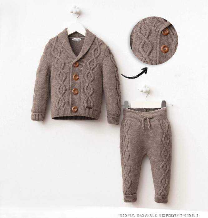 Set premium cu lână - Cardigan cu pantalon maro [1]