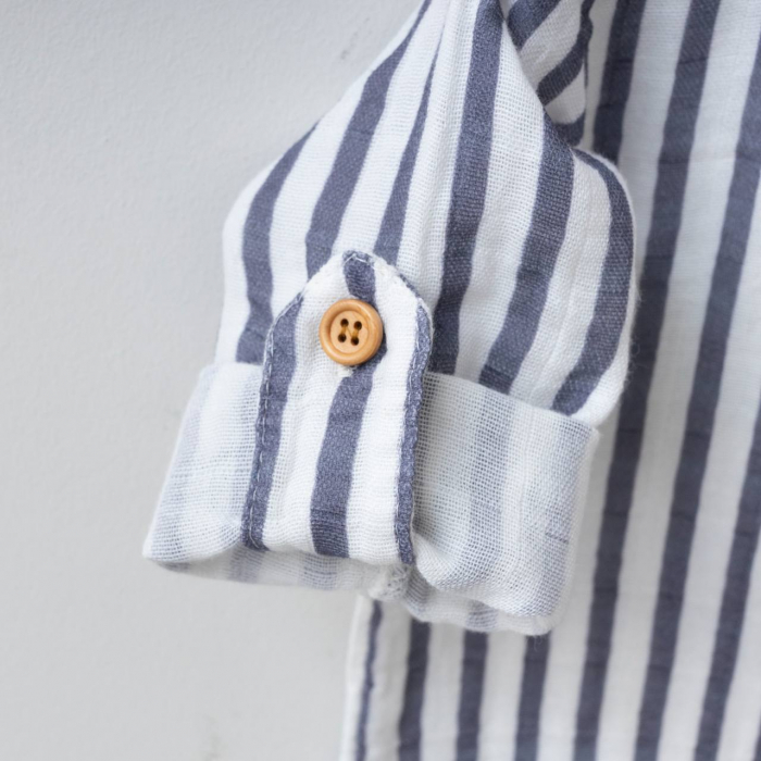 Costumas Bebe Baieti Muselina Bleu Dungi [4]