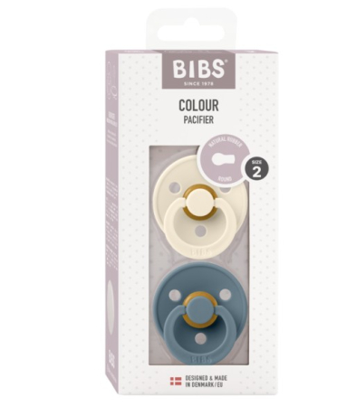 ESENȚIALE BEBE - BIBS - Set 2 suzete Colour Latex, tetina rotunda, 6 luni +