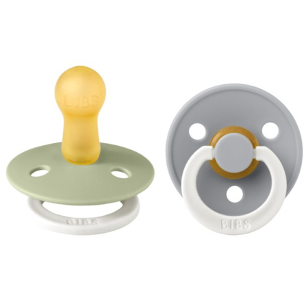Suzete & Accesorii - BIBS - Set 2 suzete fosforescente Colour Glow Latex, tetina rotunda, 6 luni +  Sage/Cloud