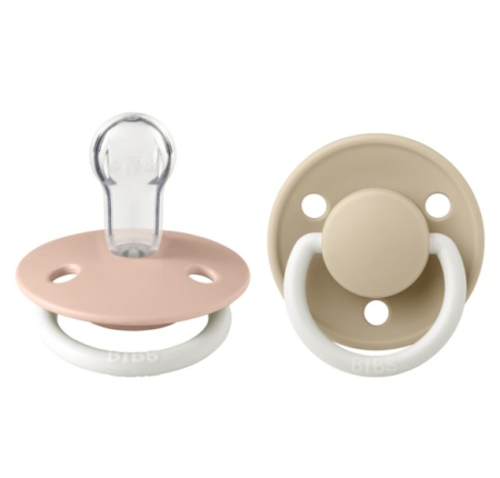 Suzete & Accesorii - BIBS - Set 2 suzete Fosforescente De Lux GLOW Silicon, tetina rotunda, marime universala  Blush/Vanilla
