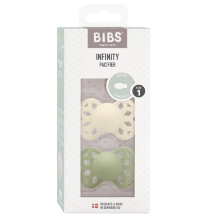 Suzete & Accesorii - BIBS - Set 2 suzete Infinity Silicon, tetina simetrica, 0 luni + Ivory/Sage