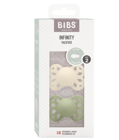 Suzete & Accesorii - BIBS - Set 2 suzete Infinity Silicon, tetina simetrica, 6 luni + Ivory/Sage