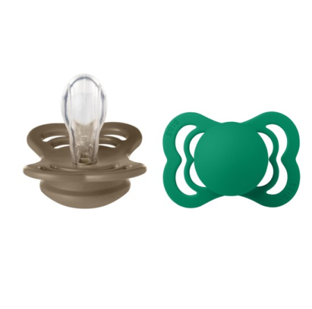 Suzete & Accesorii - BIBS - Set 2 suzete Supreme Silicon, tetina simetrica, 0 luni + Dark Oak/Evergreen