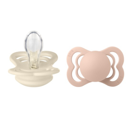 Suzete & Accesorii - BIBS - Set 2 suzete Supreme Silicon, tetina simetrica, 0 luni + Ivory/Blush