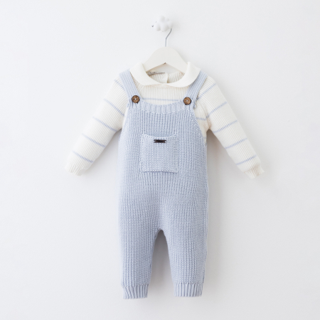 COLECȚIE TOAMNĂ-IARNĂ - Set premium bumbac - Bluza cu salopeta cu buzunar Bleu