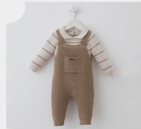 COLECȚIE TOAMNĂ-IARNĂ - Set premium bumbac - Bluza cu salopeta cu buzunar Maro