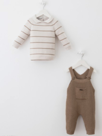 Set premium bumbac - Bluza cu salopeta cu buzunar Maro [1]
