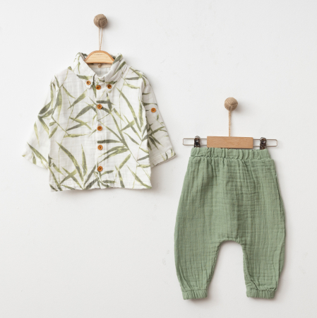 COSTUMAȘE - Costum Bebe Baieti Muselina Vernil Frunze Guler